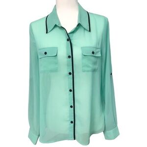 Mine Mint Green Blouse with Black Trim